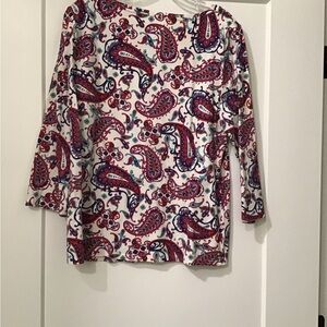 Talbots Red and Blue Paisley 3/& sleeve  Sleeve Top